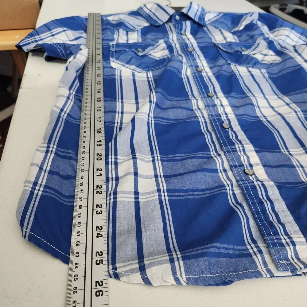 Ditch Plains Blue & White Plaid Short Sleeve Button-Up Western Shirt M